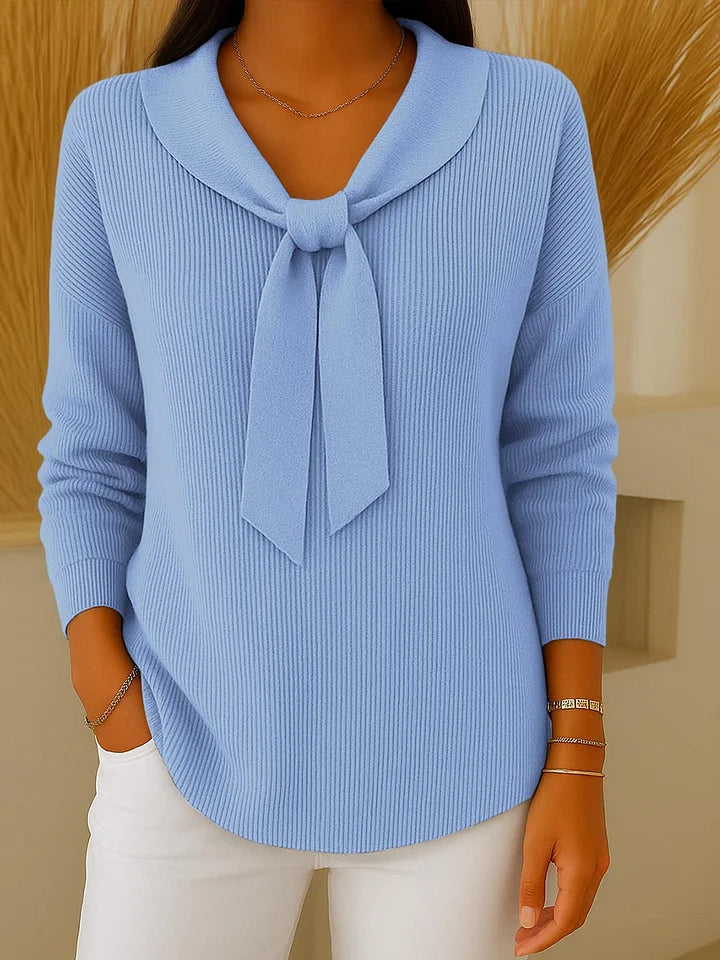 Pull uni pour femme avec liens et manches longues