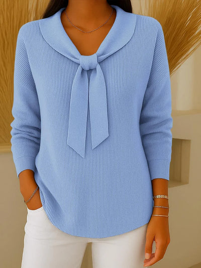 Pull uni pour femme avec liens et manches longues