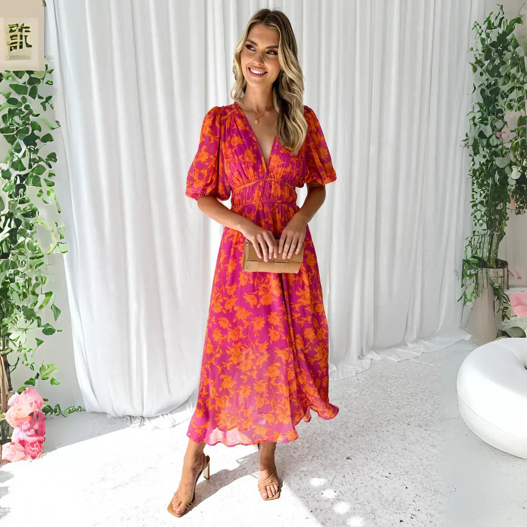 Nyegaard™ | Robe longue rouge et rose