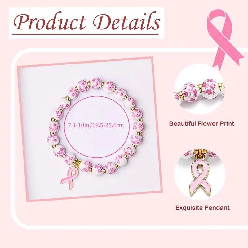 Bracelet Pink Ribbon & Floral | Soutenez la lutte contre le cancer du sein (1+1 GRATUIT)