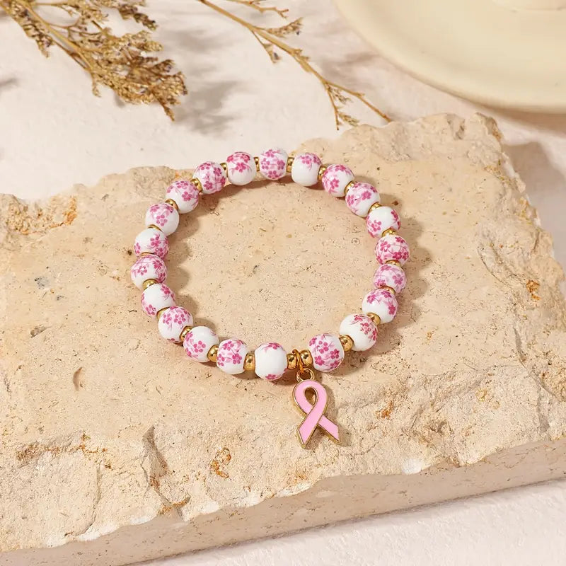 Bracelet Pink Ribbon & Floral | Soutenez la lutte contre le cancer du sein (1+1 GRATUIT)