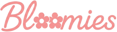 Pink 'Bloomies' logo on a white background