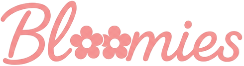 Pink 'Bloomies' logo on a white background