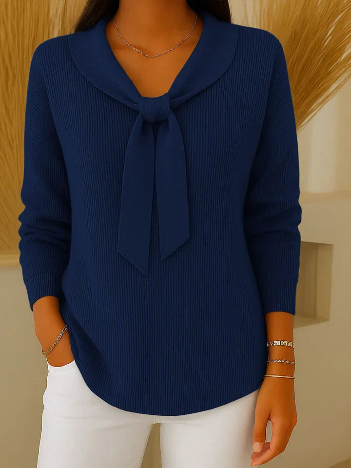 Pull uni pour femme avec liens et manches longues